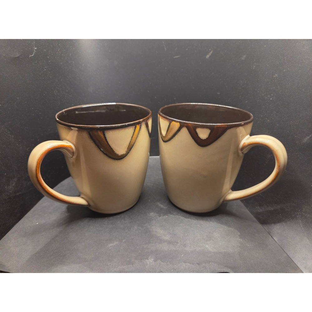 Pier 1 Imports Wave Mugs Set of 2 Tan Brown Rustic Stonewareβ Coffee Cups
